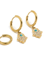 Boucles d’oreilles imperméables en acier inoxydable plaqué or Evil Eye Diamante en paquet de 2