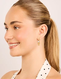 Waterproof Gold Plated Stainless Steel Seahorse Pearl Charm Huggie Earrings