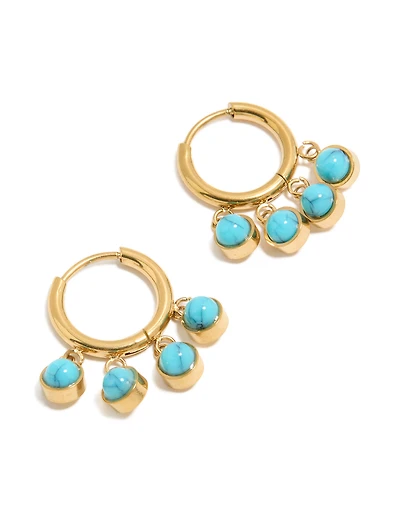 Waterproof Gold Plated Stainless Steel Turquoise Semi Precious Stone Chip Huggie Earrings