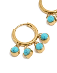 Waterproof Gold Plated Stainless Steel Turquoise Semi Precious Stone Chip Huggie Earrings