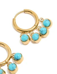 Waterproof Gold Plated Stainless Steel Turquoise Semi Precious Stone Chip Huggie Earrings