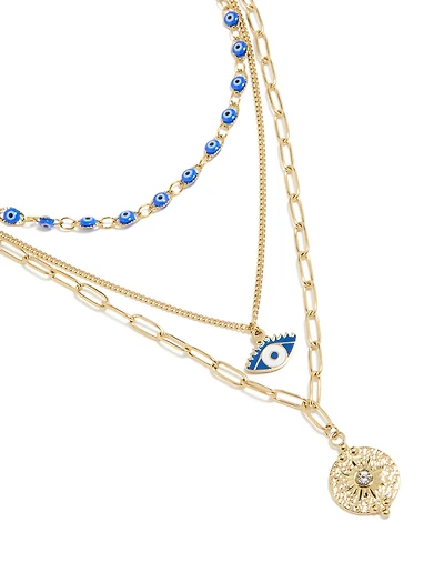 Waterproof Gold Plated Stainless Steel Evil Eye Necklaces 3- Pack