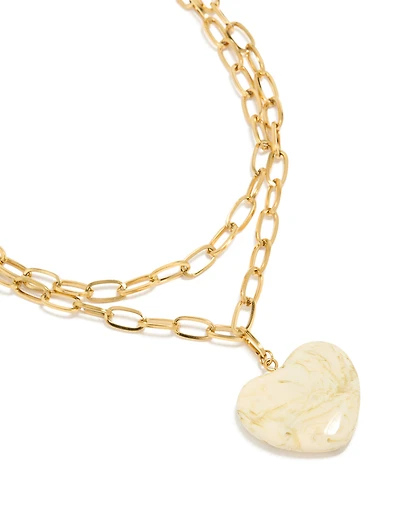 Waterproof Gold Plated Stainless Steel Double Layered Marble Heart Necklace