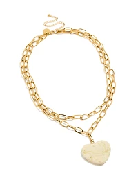 Waterproof Gold Plated Stainless Steel Double Layered Marble Heart Necklace