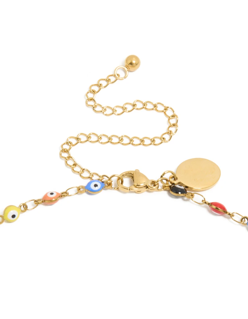Waterproof Gold Plated Stainless Steel Multicoloured Evil Eye Charms Necklace