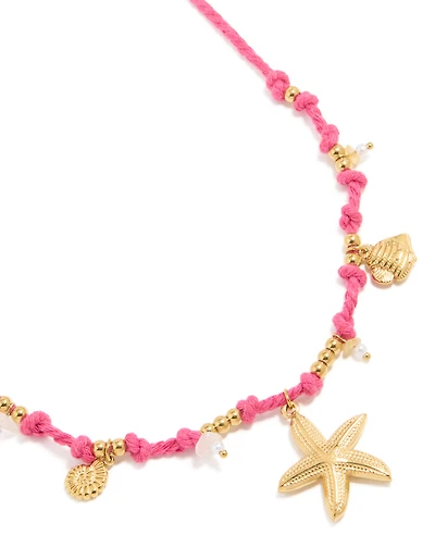 Waterproof Gold Plated Stainless Steel Starfish Cord Charm Necklace