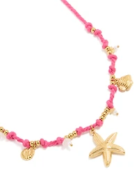 Waterproof Gold Plated Stainless Steel Starfish Cord Charm Necklace