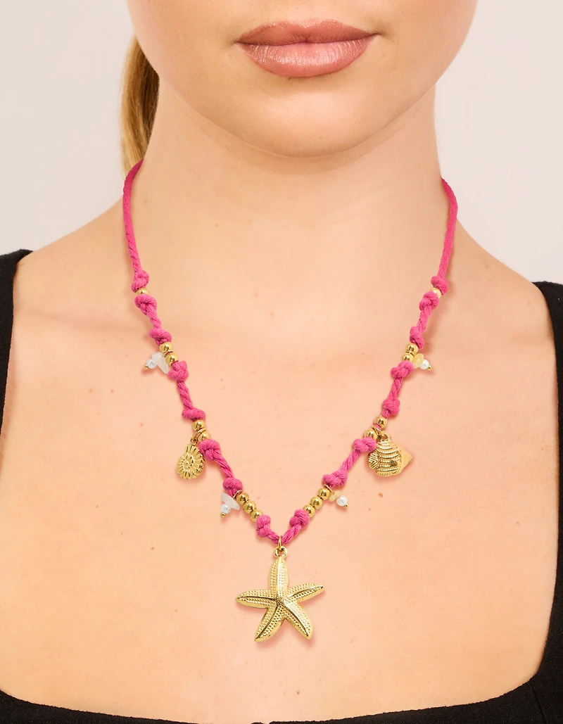 Waterproof Gold Plated Stainless Steel Starfish Cord Charm Necklace
