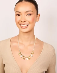 Waterproof Gold Plated Stainless Steel Shell Charm White Cord Necklace