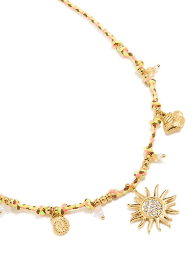 Collier cordon imperméable en acier inoxydable plaqué or en diamant multicolore