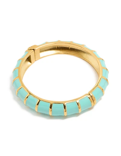 Waterproof Gold Plated Stainless Steel Ribbed Blue  Enamel Bangle