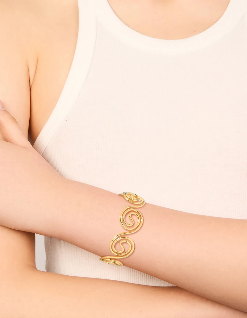 Waterproof Gold Plated Stainless Steel Swirl Bendy Wrist Cuff