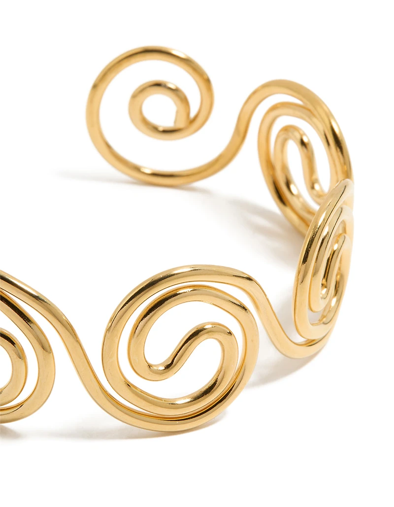 Waterproof Gold Plated Stainless Steel Swirl Bendy Wrist Cuff