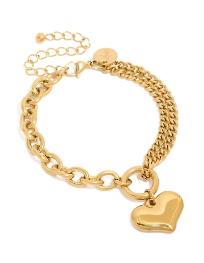 Waterproof Gold Plated Stainless Steel Heart Charm Bracelet