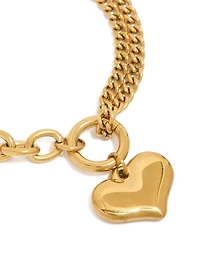 Waterproof Gold Plated Stainless Steel Heart Charm Bracelet