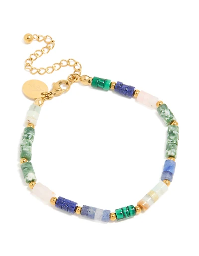 Waterproof Gold Plated Stainless Steel Semi Precious Stones Round Beaded Bracelet