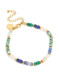 Waterproof Gold Plated Stainless Steel Semi Precious Stones Round Beaded Bracelet