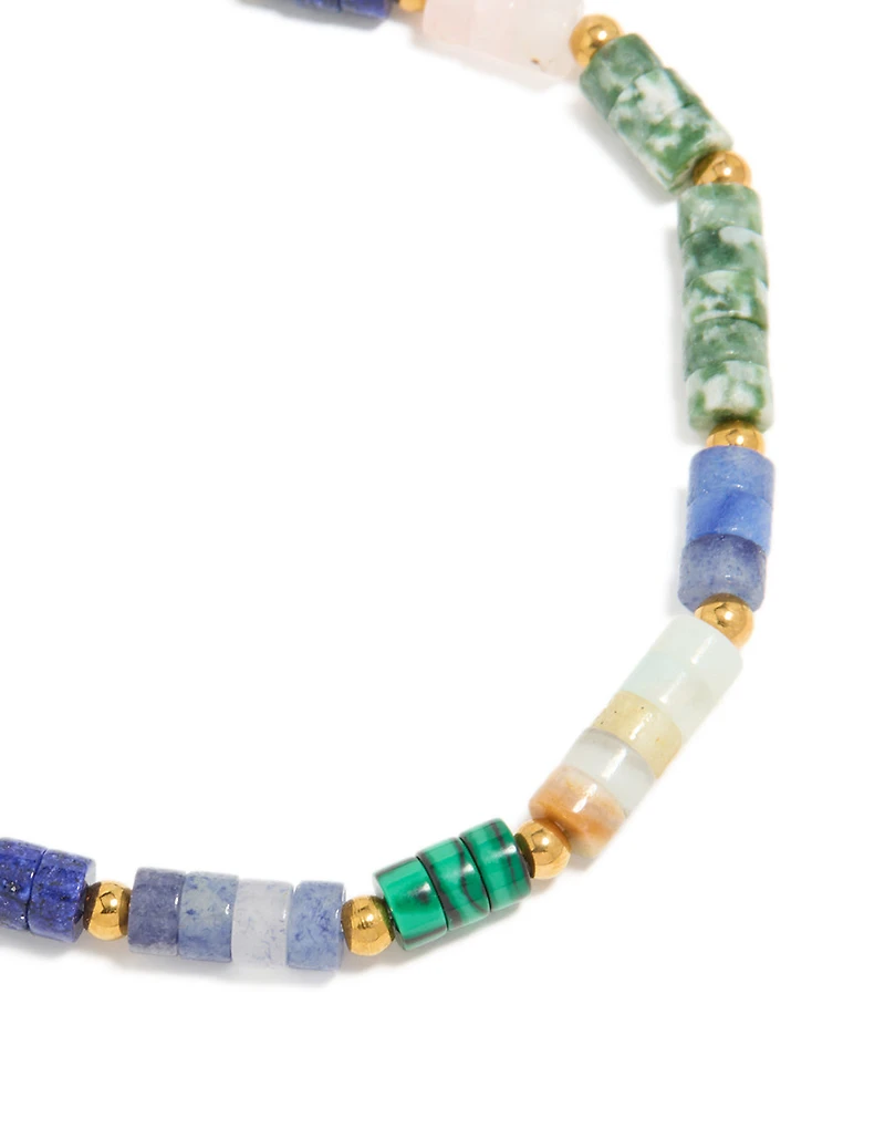Waterproof Gold Plated Stainless Steel Semi Precious Stones Round Beaded Bracelet