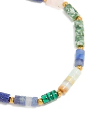 Waterproof Gold Plated Stainless Steel Semi Precious Stones Round Beaded Bracelet