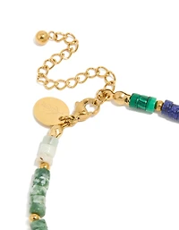 Waterproof Gold Plated Stainless Steel Semi Precious Stones Round Beaded Bracelet