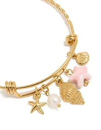 Waterproof Gold Plated Stainless Steel Adjustable Starfish Charm Bangle