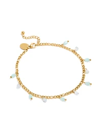 Waterproof Gold Plated Stainless Steel Aqua Beaded & Cubic Zirconia Droplets Anklet