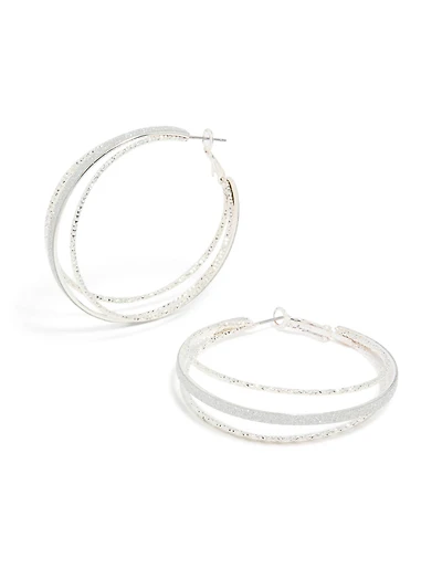 Silver Textured Split Glitter Hoop Earrings