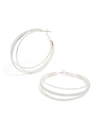 Silver Textured Split Glitter Hoop Earrings