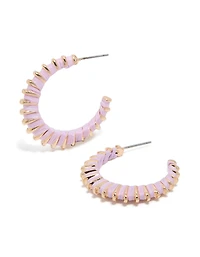 Gold Textured Lilac Enamel Lined Hoop Earrings
