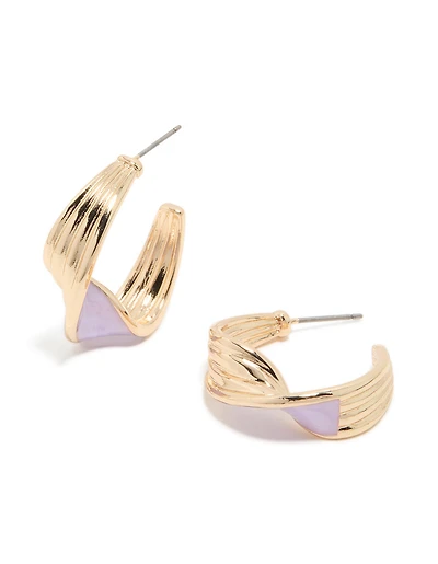 Gold Lliac Enamel Twisted Hoop Earrings
