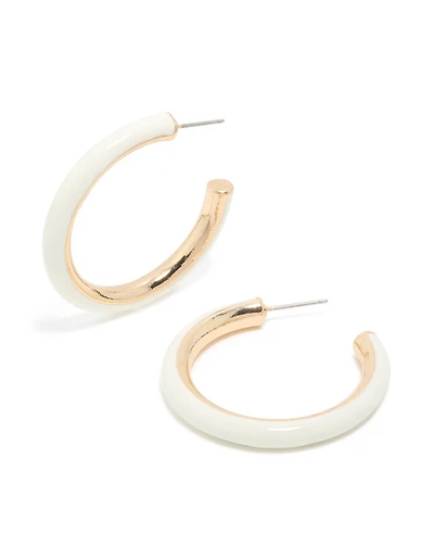 Boucles d'oreilles créoles en acrylique blanc et or