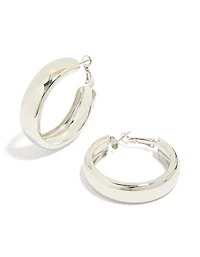 Silver Chubby Flat Hoop Earrings