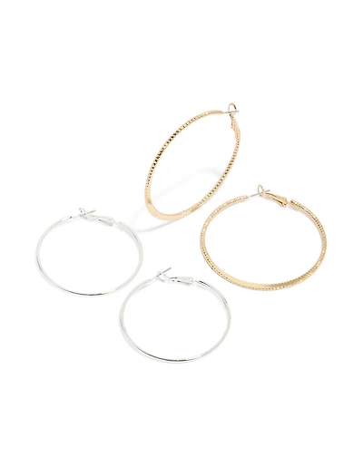 Mixed Metal Plain & Textured Hoop Earrings 2-Pack