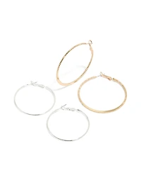 Mixed Metal Plain & Textured Hoop Earrings 2-Pack