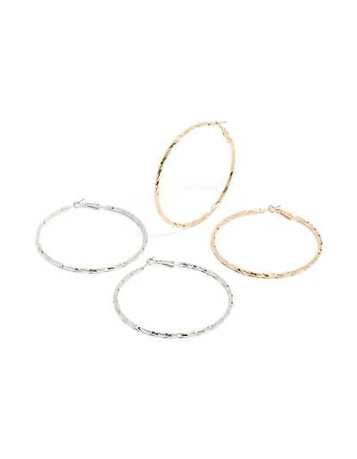 Mixed Metal Textured Hoop Earrings 2-Pack