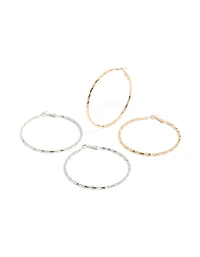 Mixed Metal Textured Hoop Earrings 2-Pack