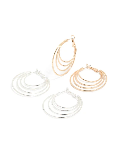 Mixed Metal Multiple Circle Hoop Earrings 2-Pack