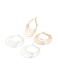 Mixed Metal Multiple Circle Hoop Earrings 2-Pack