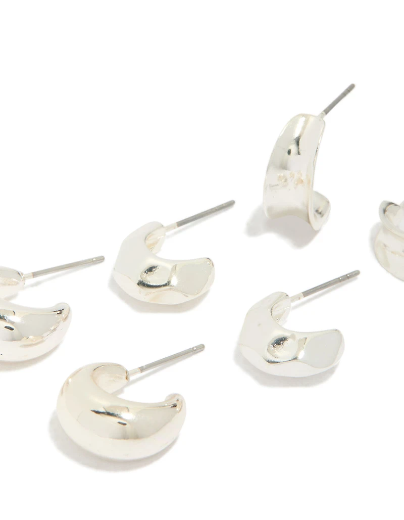 Boucles d’oreilles Huggie concaves à bulles argentées pack de 3