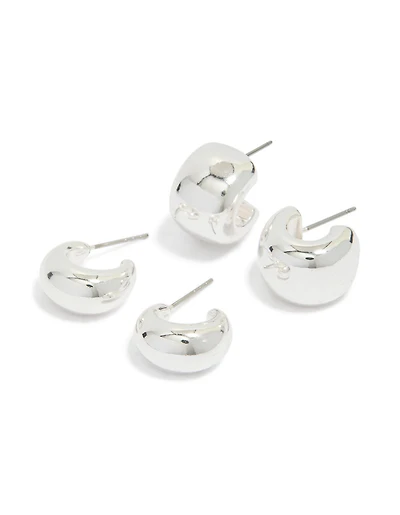 Silver Thick Bubble Hoop Earrings 2-Pack