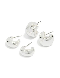 Silver Thick Bubble Hoop Earrings 2-Pack