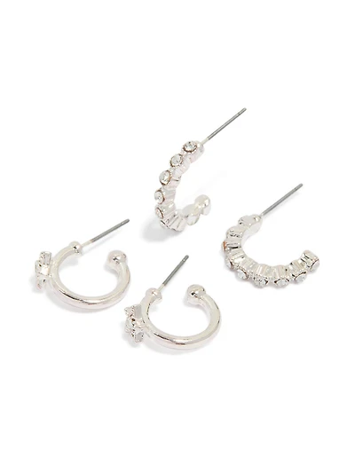 Silver Star Diamante Hoop Earrings 2-Pack