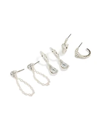 Silver Mixed Diamante & Chain Earrings 3-Pack