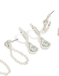 Silver Mixed Diamante & Chain Earrings 3-Pack