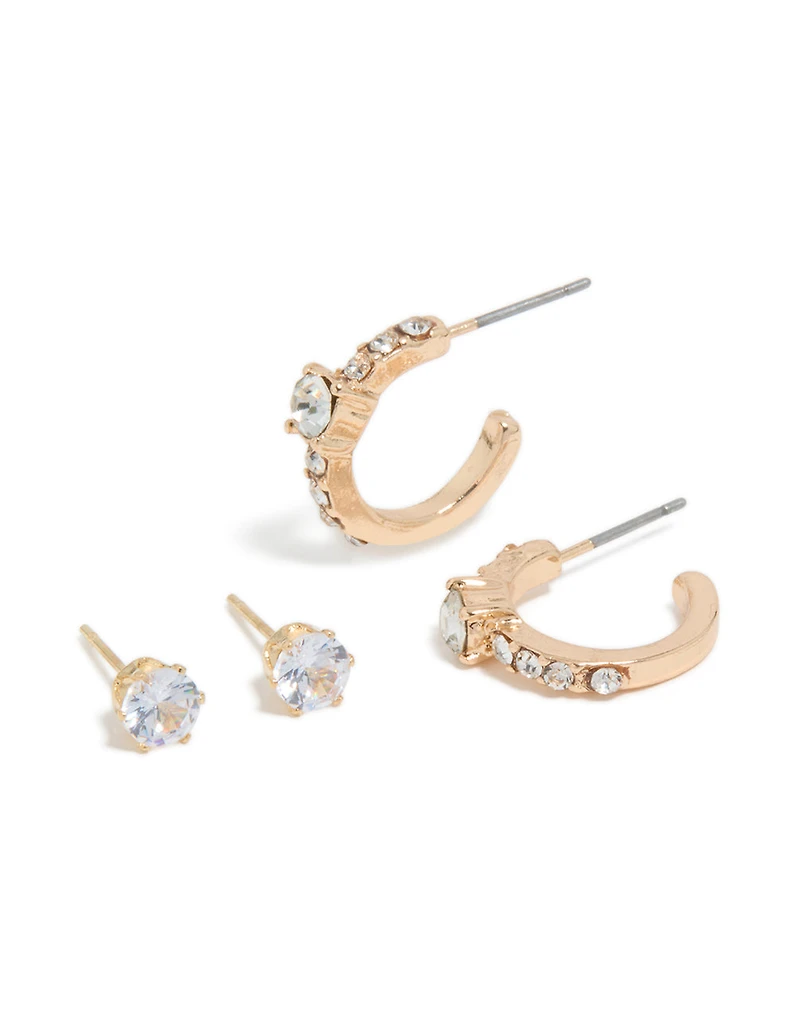 Gold Diamante Hoop & Stud Earrings 2-Pack
