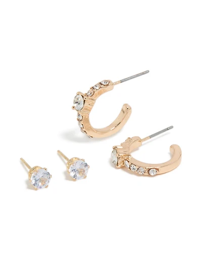 Gold Diamante Hoop & Stud Earrings 2-Pack