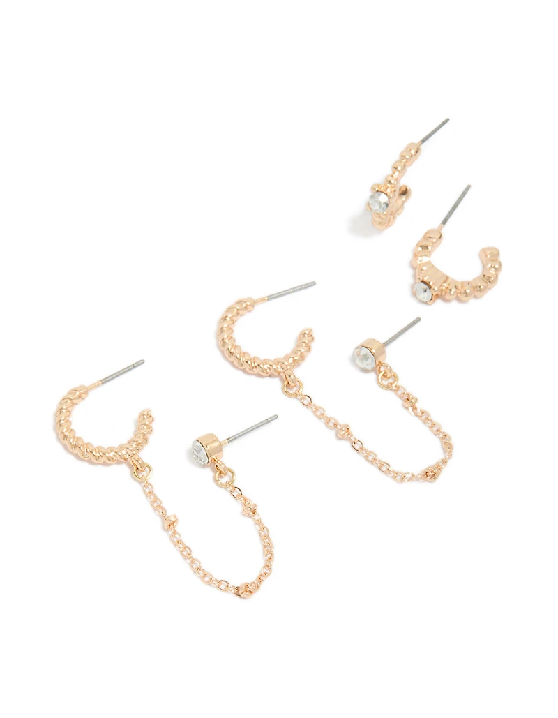 Gold Diamante Chain Hoop Earrings 2-Pack