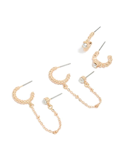 Gold Diamante Chain Hoop Earrings 2-Pack