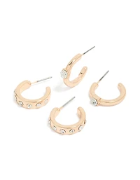 Pack 2-pack de boucles d’oreilles anneaux diamants dorés
