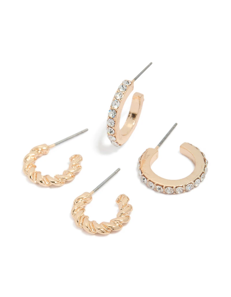 Gold Twisted & Diamante Hoop Earrings 2-Pack